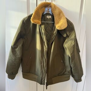 Hartford Olive Green Jacket with Shearling Collar